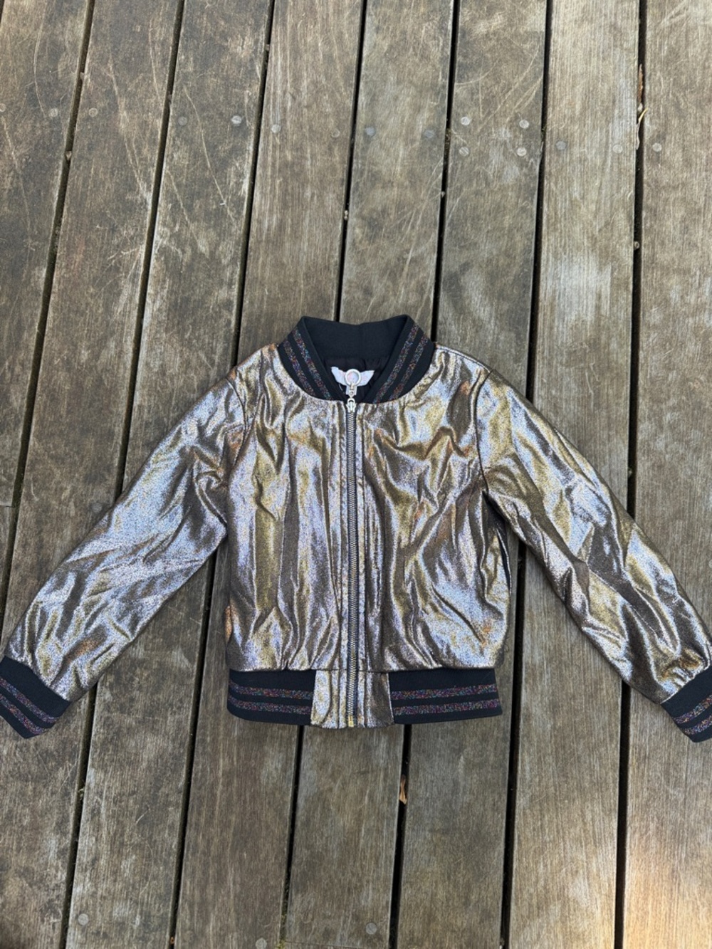 Truly Me Metallic Gold and Black Bomber Jacker Black Multi-Color  Trim Size 4